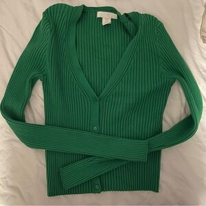 H&M Ribbed Green Fitted Cardigan